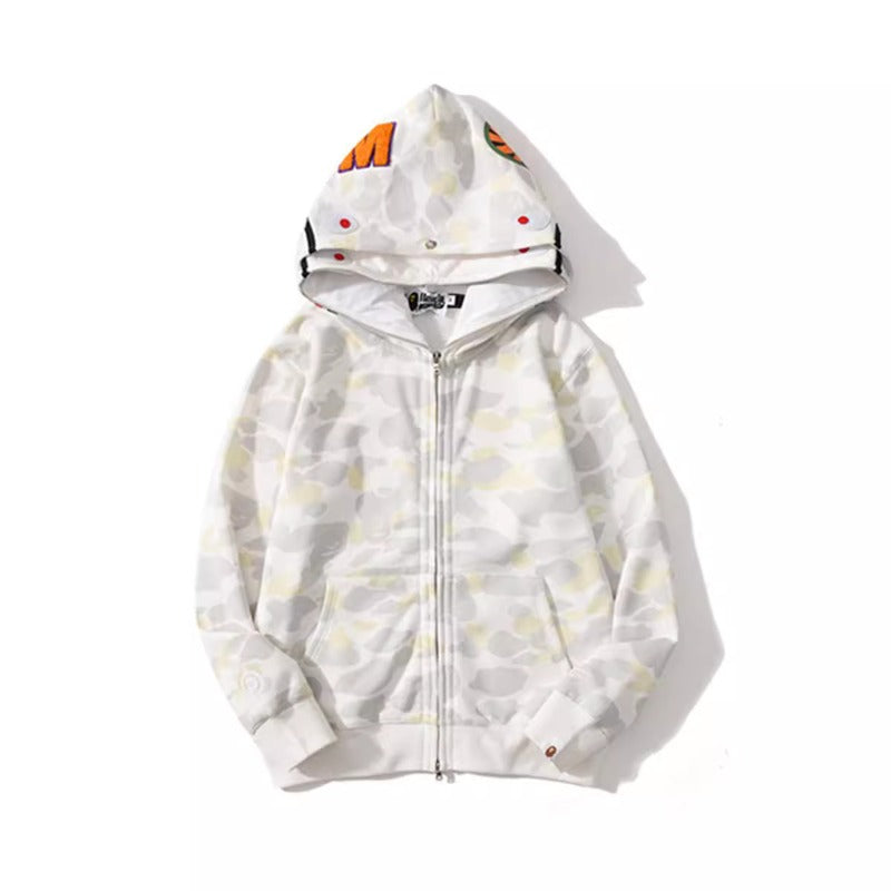 Bathing Shark and ape head print Hoodie Double Hat Luminous Camouflage Cardigan Zip Hooded Velvet Shark NextBlock