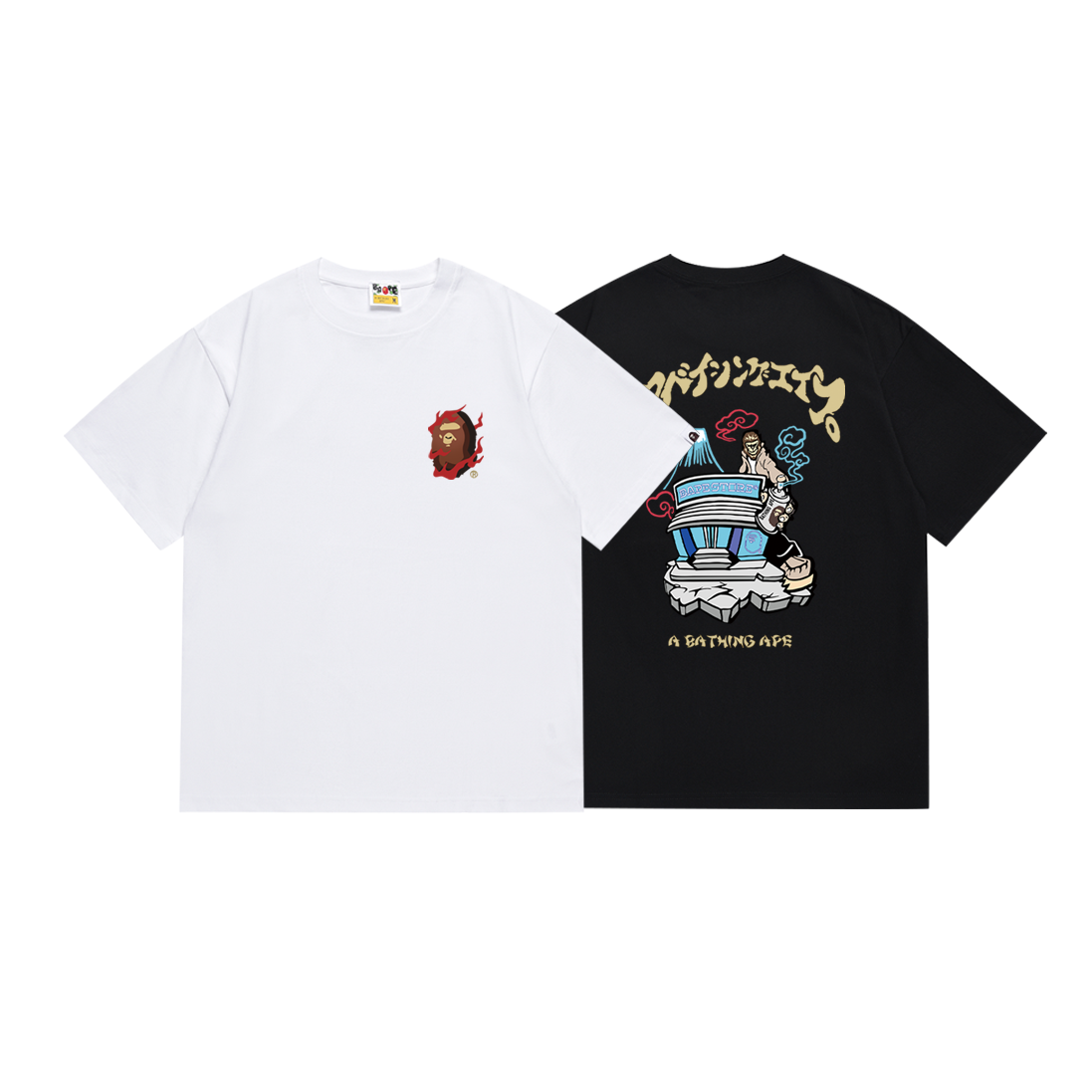 Bathing Shark and ape head print T-Shirt NextBlock