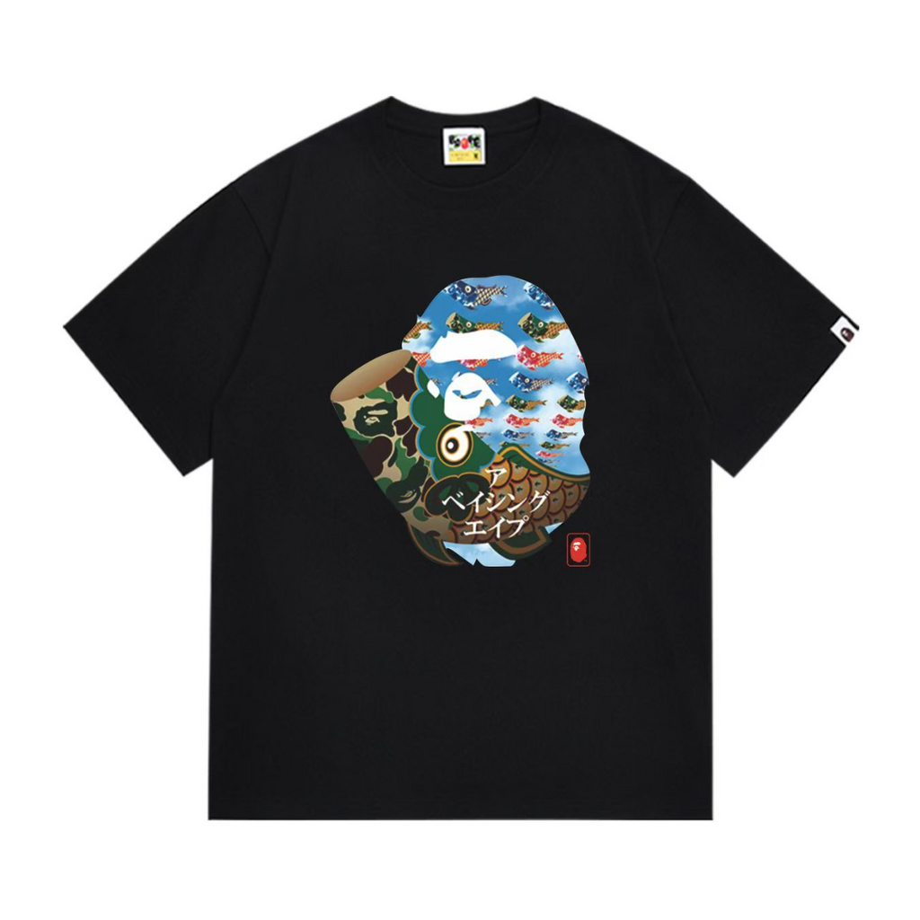 Bathing Shark and ape head print T-Shirt NextBlock