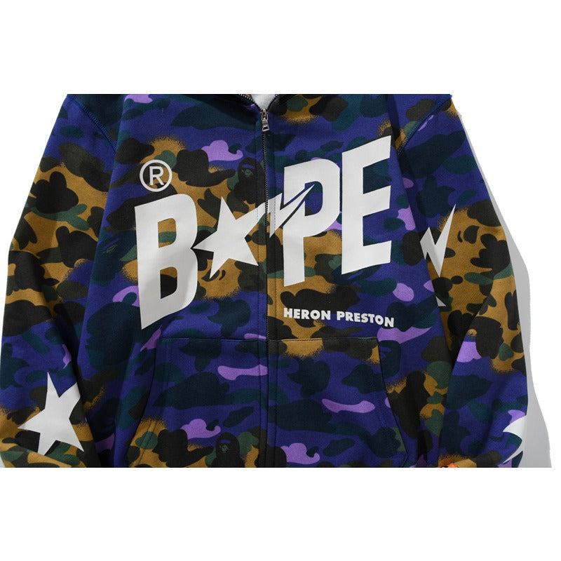 Bathing Shark and ape head print Hoodie Shark Head Star Camo Sweater NextBlock