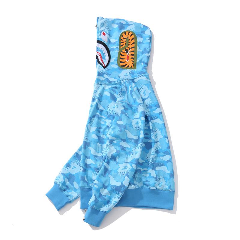 Bathing Shark and ape head print Hoodie Blue Jellyfish Ghost Fire Camouflage Shark Sweater Hooded Coat Casual Fashion Br NextBlock