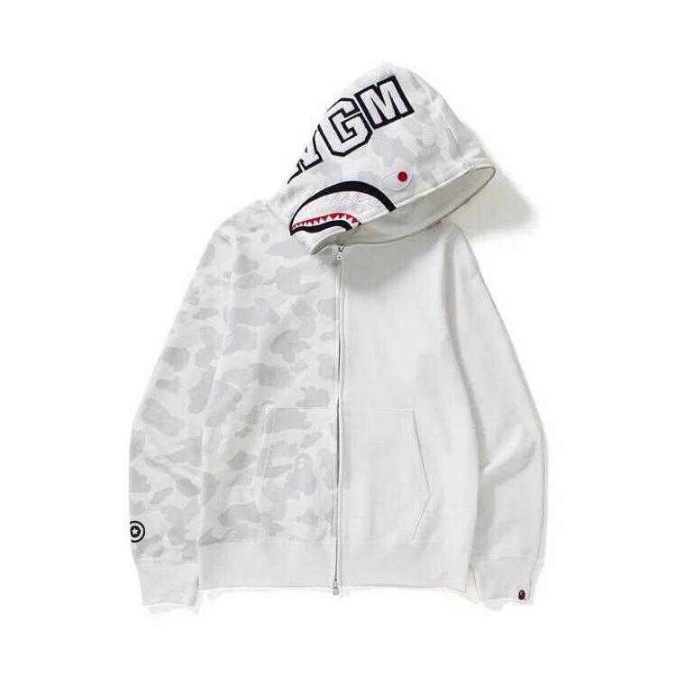 Bathing Shark and ape head print Hoodie Camouflage Stitching Sweatshirt Luminous Hooded Zipper Fleece Jacket NextBlock