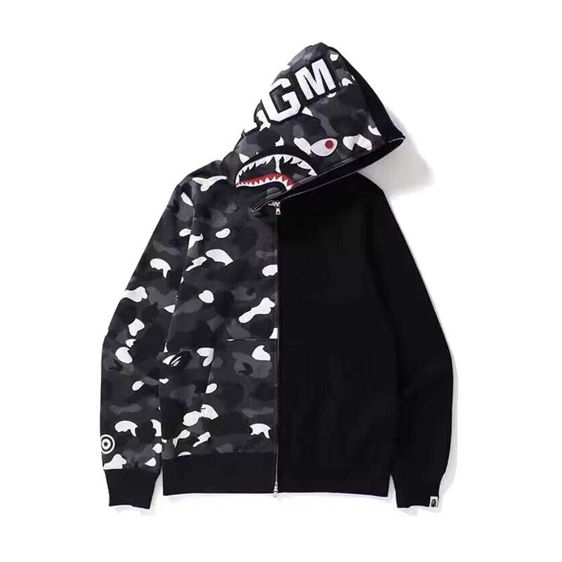 Bathing Shark and ape head print Hoodie Camouflage Stitching Sweatshirt Luminous Hooded Zipper Fleece Jacket NextBlock