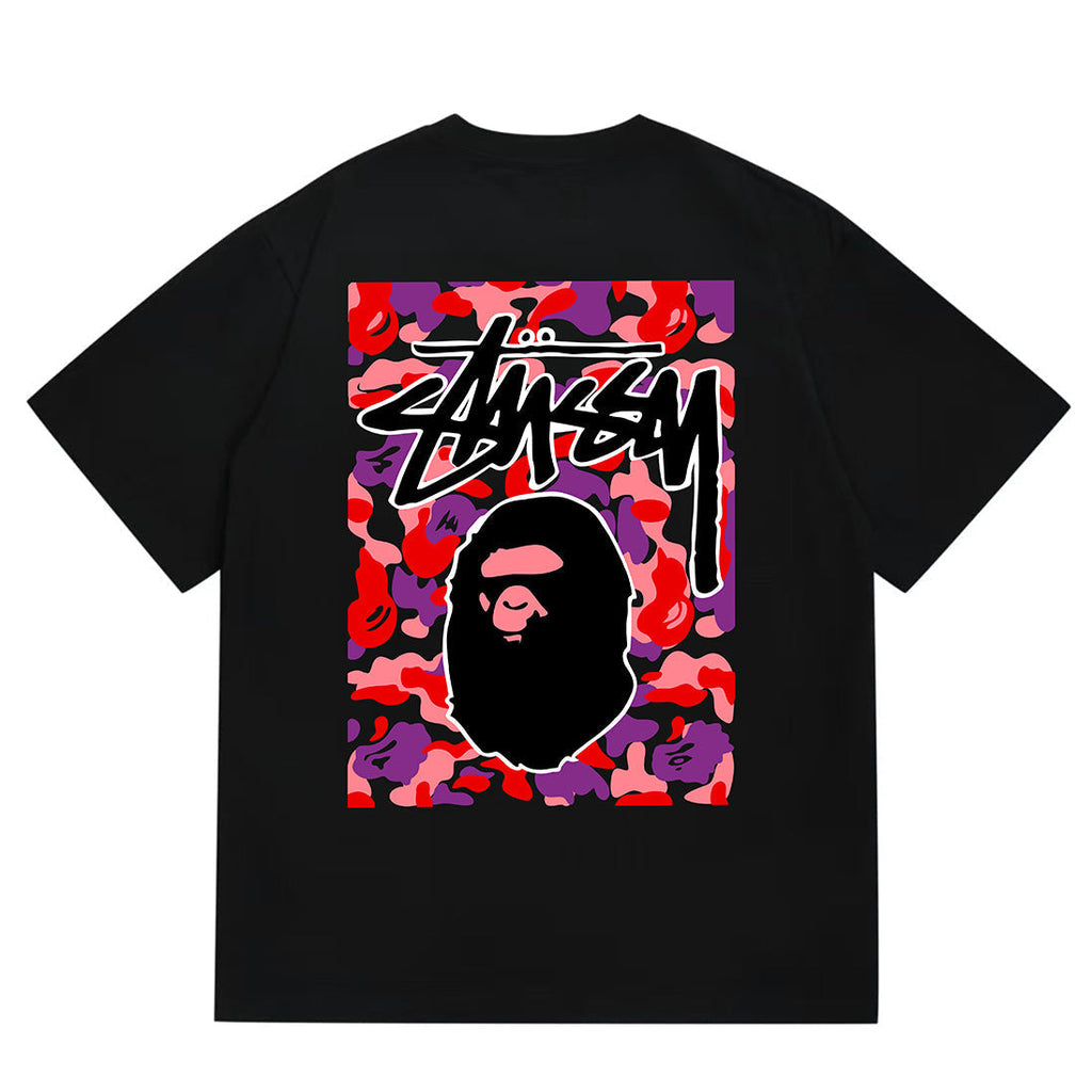 Bathing Shark and ape head print T-Shirt NextBlock