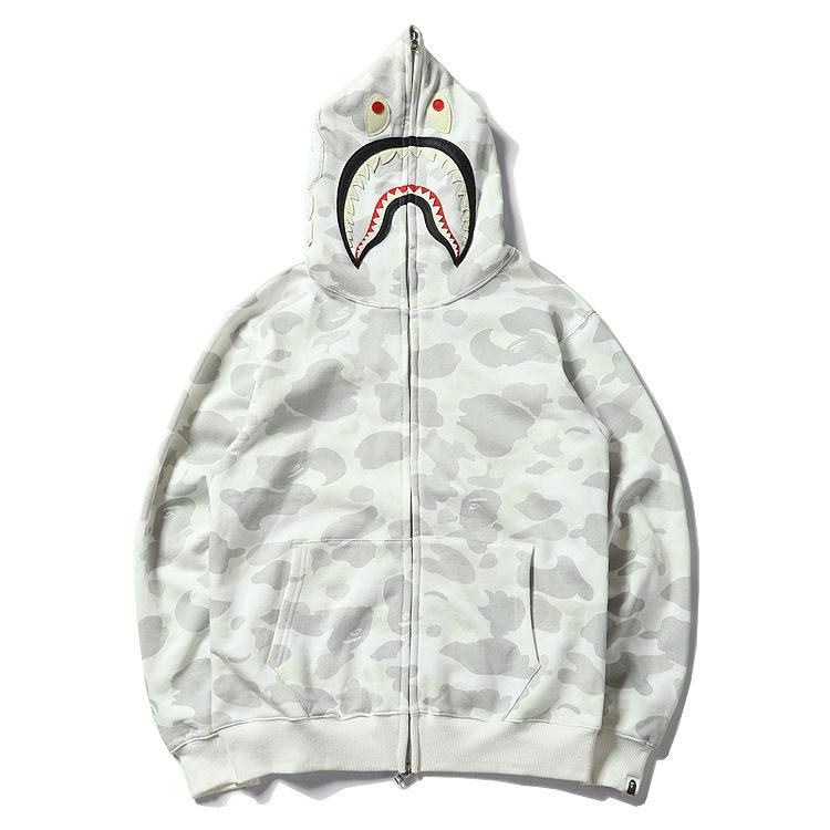 Bathing Shark and ape head print Hoodie Black and White Luminous Shark Coat Looped Fabric Hooded Shark Sweater Shark Emb NextBlock