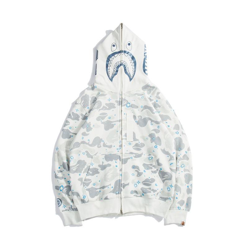 Bathing Shark and ape head print Hoodie Starry Sky Sweater Black and White Starry Sky Blue Shark Hat Printed Casual Hood NextBlock