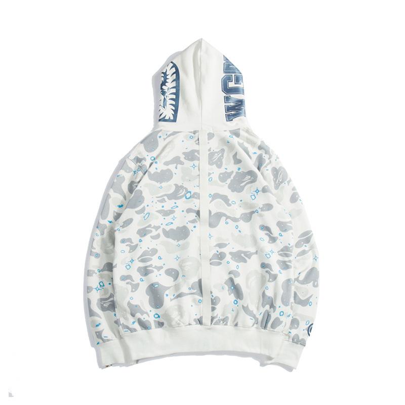 Bathing Shark and ape head print Hoodie Starry Sky Sweater Black and White Starry Sky Blue Shark Hat Printed Casual Hood NextBlock