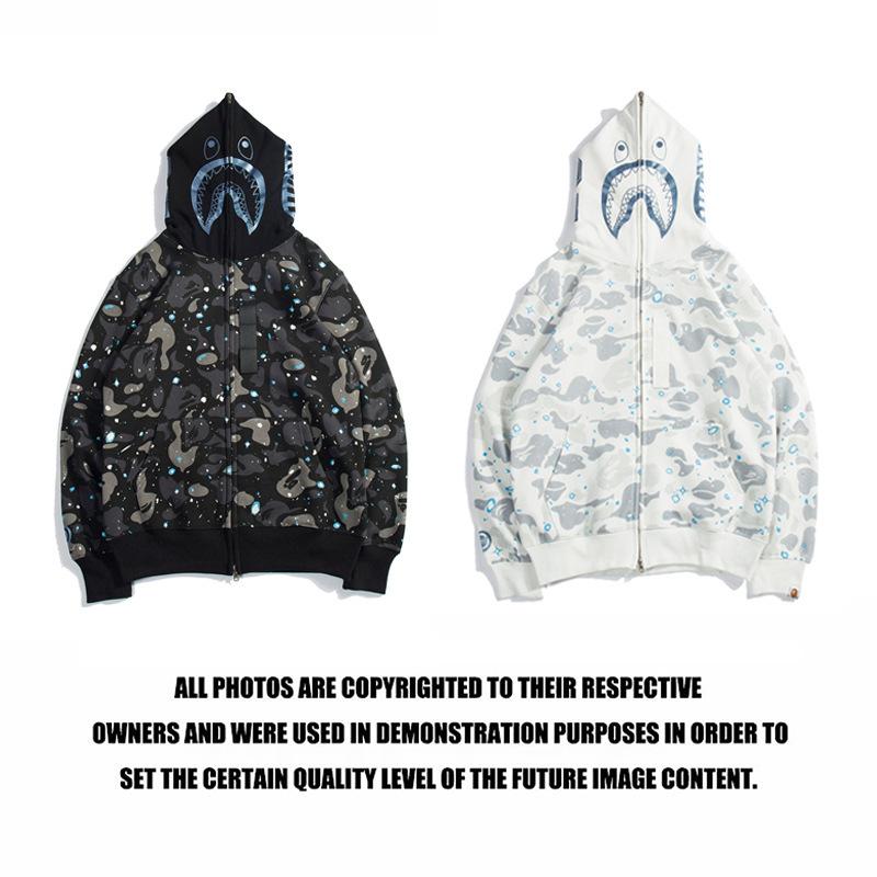 Bathing Shark and ape head print Hoodie Starry Sky Sweater Black and White Starry Sky Blue Shark Hat Printed Casual Hood NextBlock