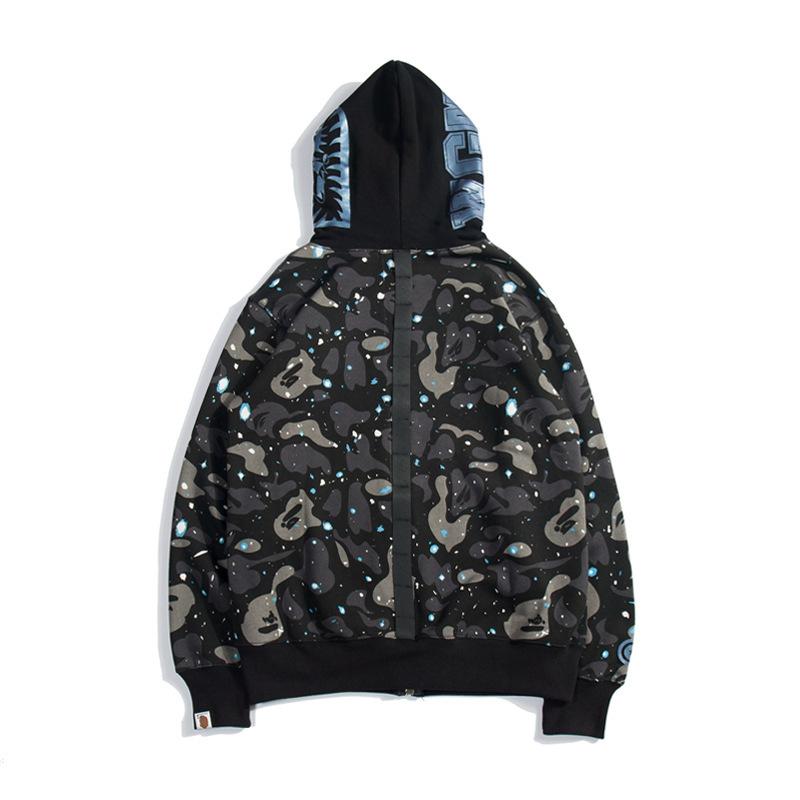 Bathing Shark and ape head print Hoodie Starry Sky Sweater Black and White Starry Sky Blue Shark Hat Printed Casual Hood NextBlock