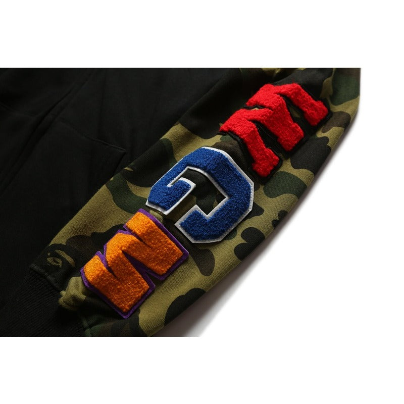 Bathing Shark and ape head print Hoodie Splicing Camouflage Sweater Male Shark Autumn NextBlock