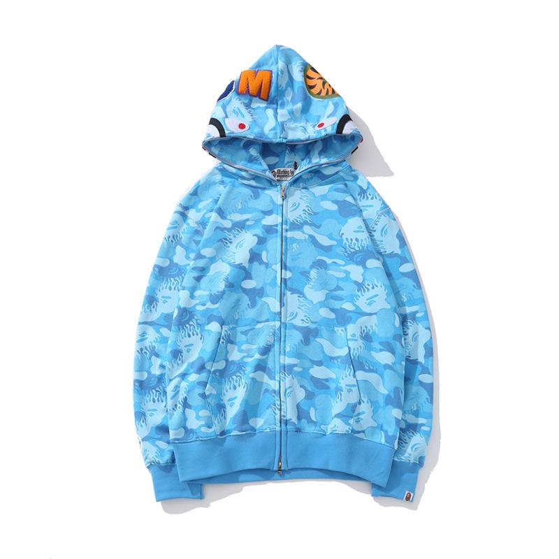 Bathing Shark and ape head print Hoodie Blue Jellyfish Ghost Fire Camouflage Shark Sweater Hooded Coat Casual Fashion Br NextBlock