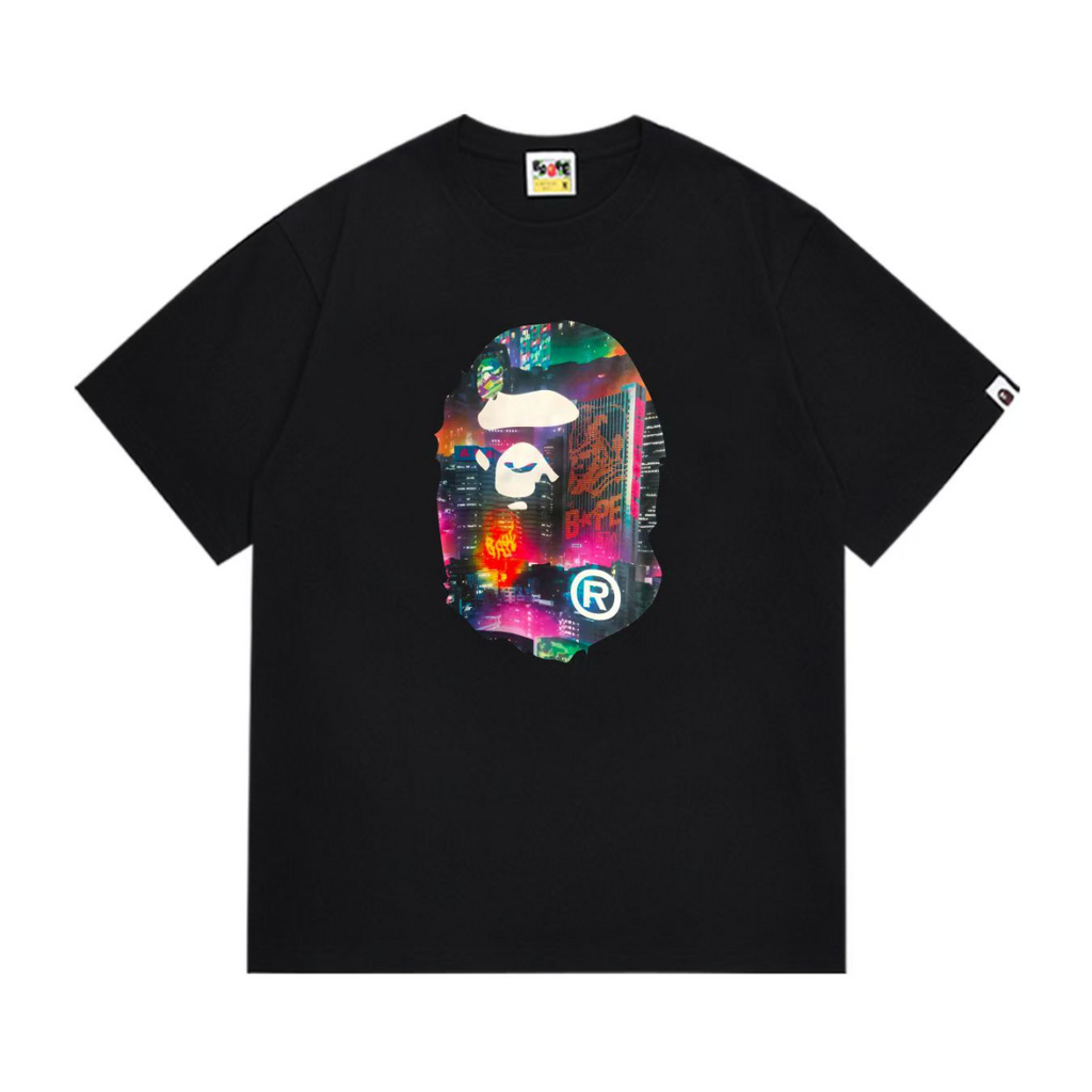 Bathing Shark and ape head print T-Shirt NextBlock