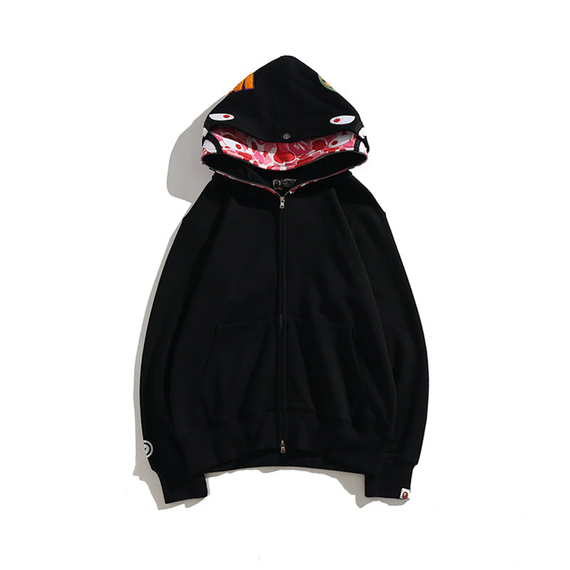 Bathing Shark and ape head print Hoodie Camouflage Cardigan Men's and Women's Sweater Hoodie Coat NextBlock