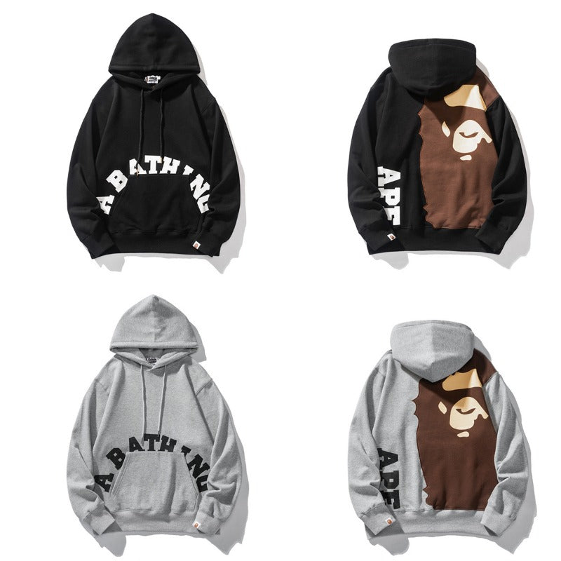 Bathing Shark and ape head print Hoodie Man Alphabet Print Solid Color Shark NextBlock