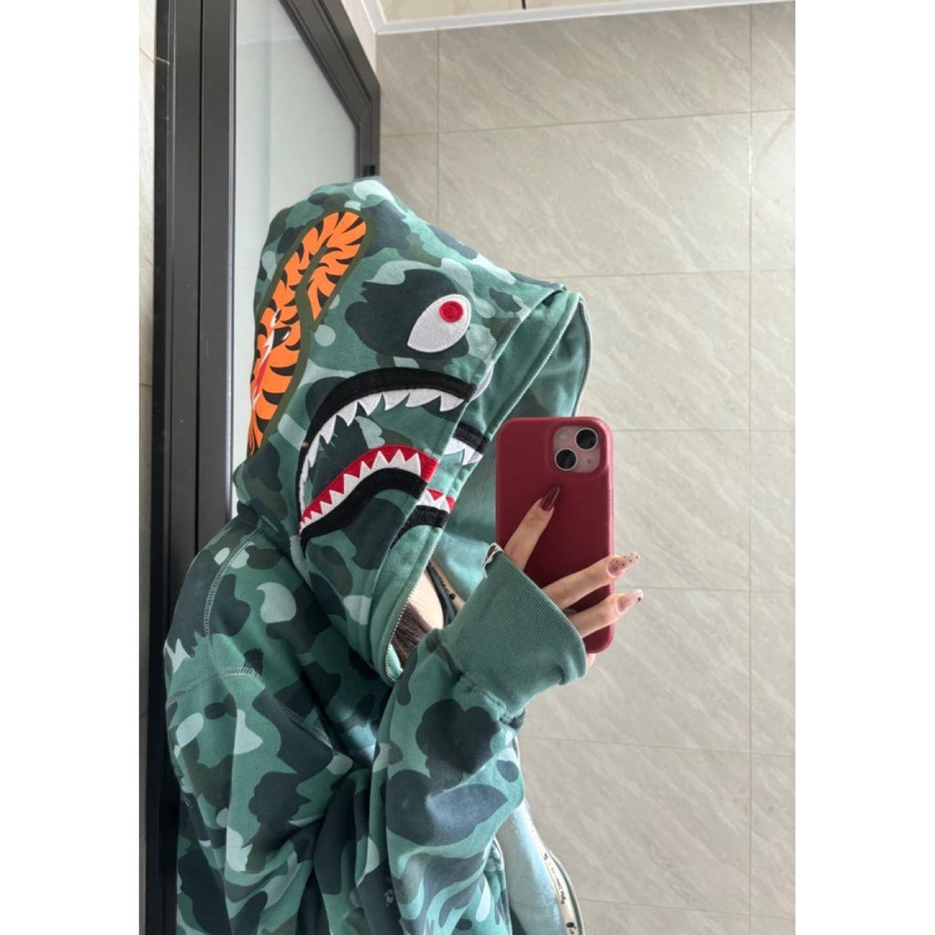 Bathing Shark and ape head print hoode BAPE hip hop trendy zipper NextBlock