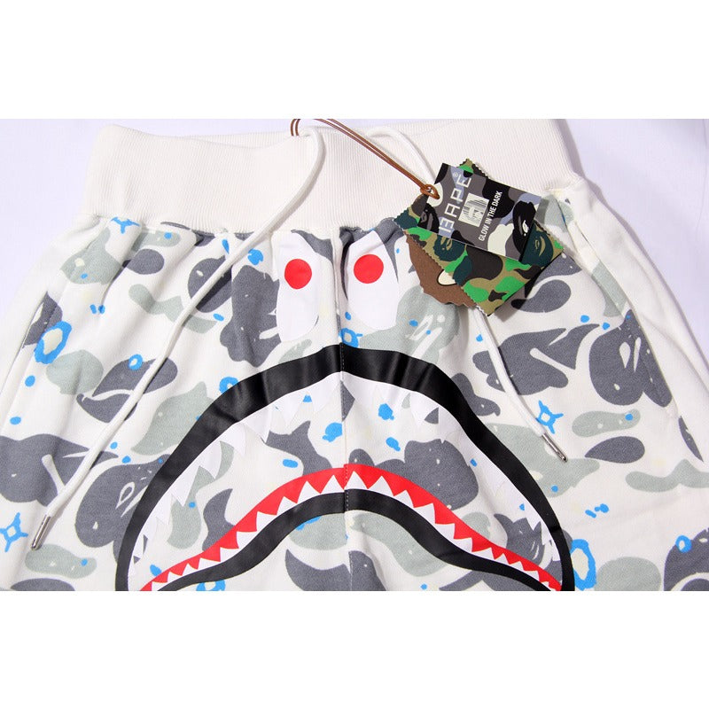 Bathing Shark and ape head print Shorts Camo luminous shark mouth shorts five-point pants straight beach pants NextBlock