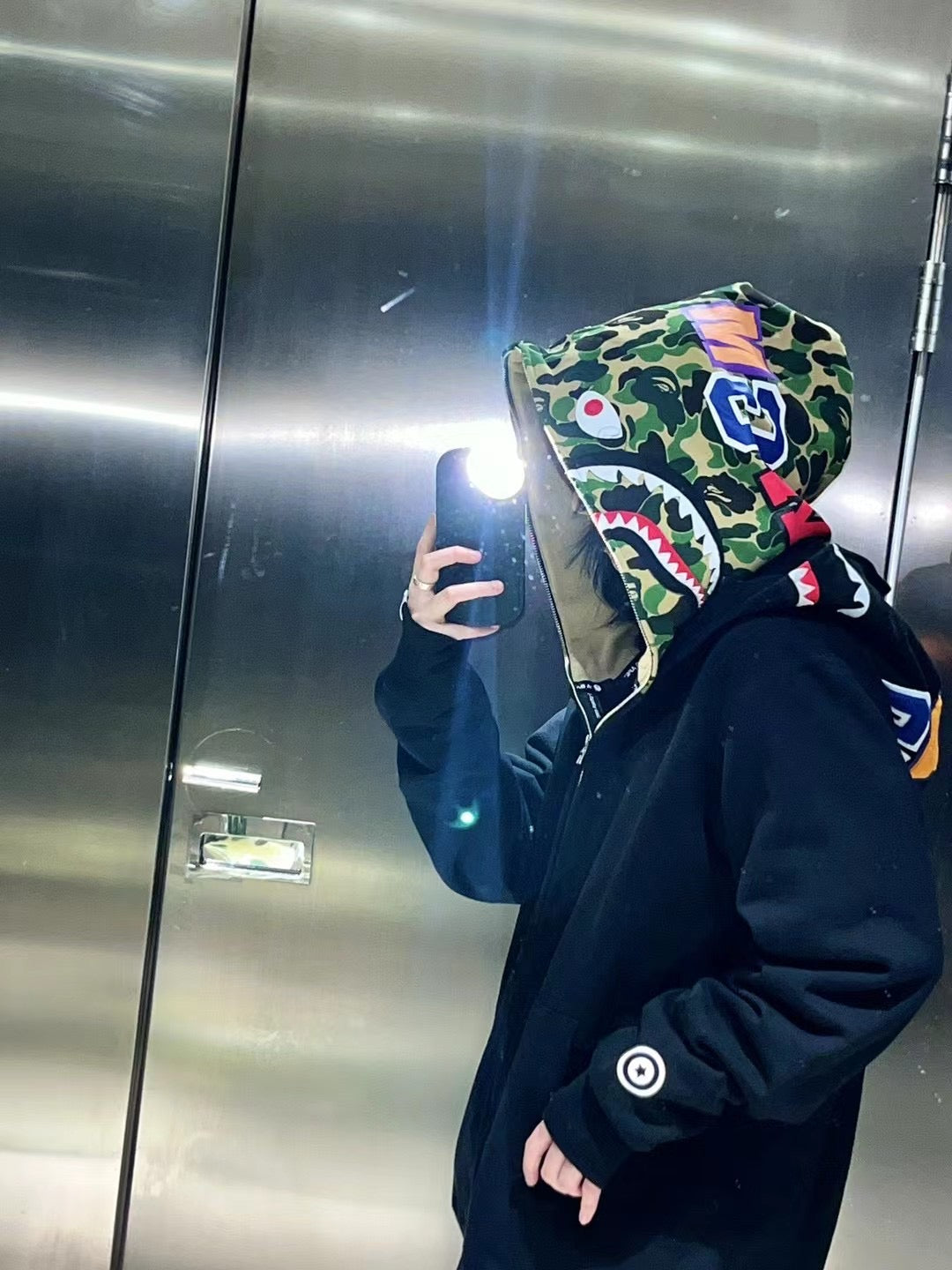 Bathing Shark and ape head print Hoodie Camouflage Cardigan Men's and Women's Sweater Hoodie Coat NextBlock