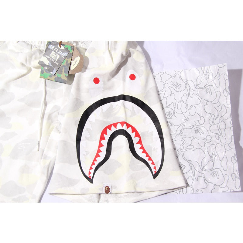 Bathing Shark and ape head print Shorts Camo luminous shark side print five-point pants straight beach pants NextBlock