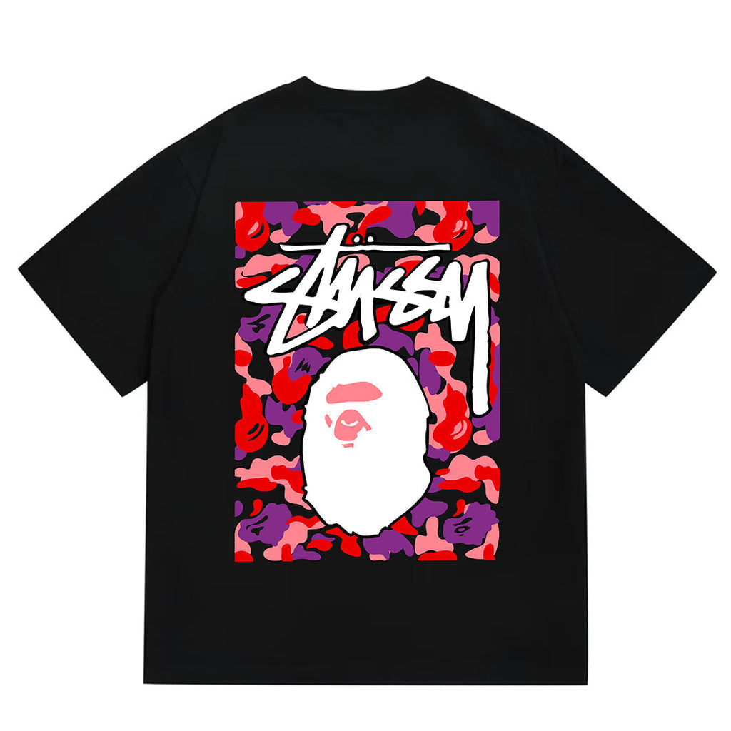 Bathing Shark and ape head print T-Shirt NextBlock