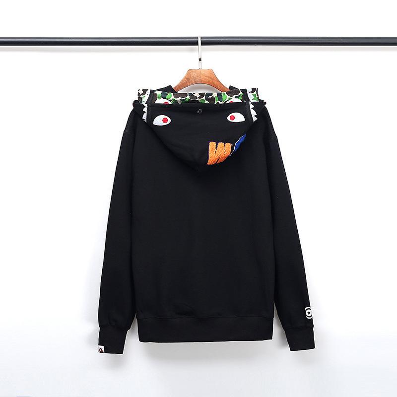 Bathing Shark and ape head print Hoodie Fall / Winter Double Hood Camouflage Shark Head Zipper Fleece Padded Coat Sweats NextBlock