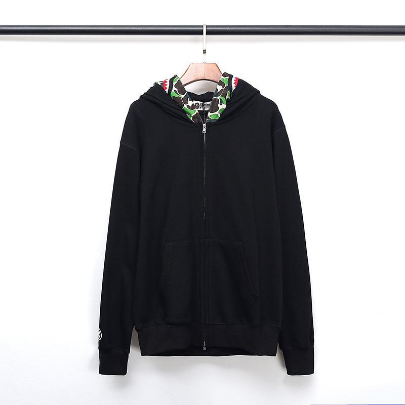 Bathing Shark and ape head print Hoodie Fall / Winter Double Hood Camouflage Shark Head Zipper Fleece Padded Coat Sweats NextBlock
