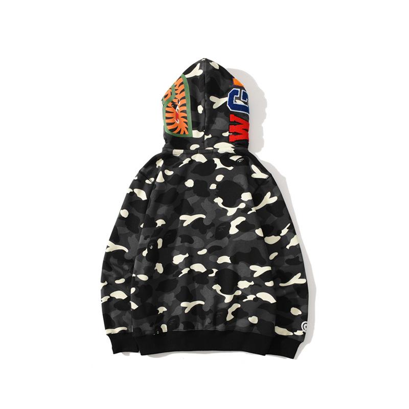 Bathing Shark and ape head print Hoodie Shark Head Embroidery Luminous Spot Camouflage Double Hood Brushed Hoody Men and NextBlock
