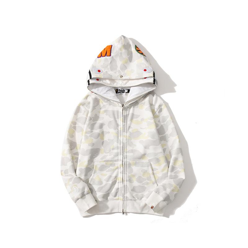 Bathing Shark and ape head print Hoodie Shark Head Embroidery Luminous Spot Camouflage Double Hood Brushed Hoody Men and NextBlock