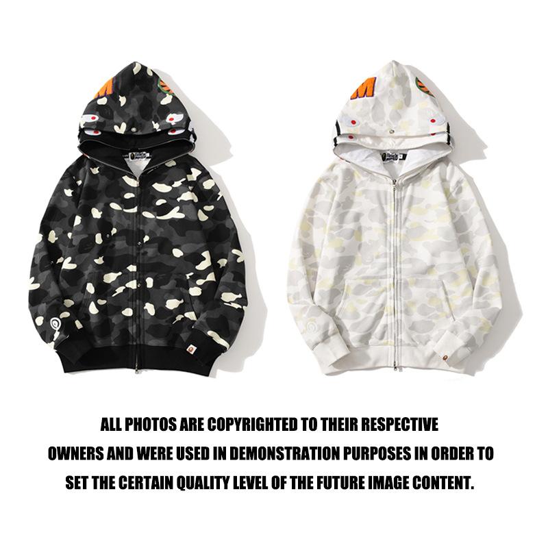 Bathing Shark and ape head print Hoodie Shark Head Embroidery Luminous Spot Camouflage Double Hood Brushed Hoody Men and NextBlock