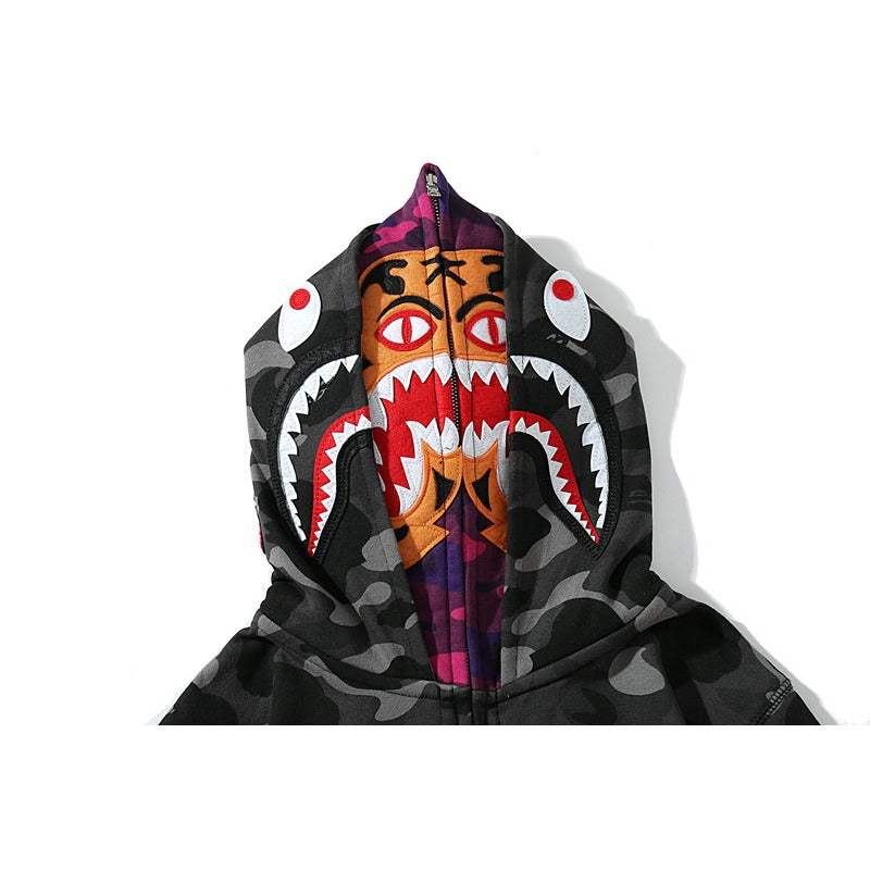 Bathing Shark and ape head print Hoodie Camouflage Shark Tiger Head Double Hat Sweater NextBlock