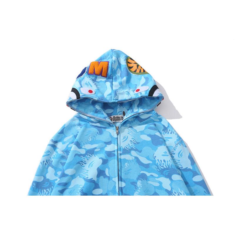 Bathing Shark and ape head print Hoodie Blue Jellyfish Ghost Fire Camouflage Shark Sweater Hooded Coat Casual Fashion Br NextBlock