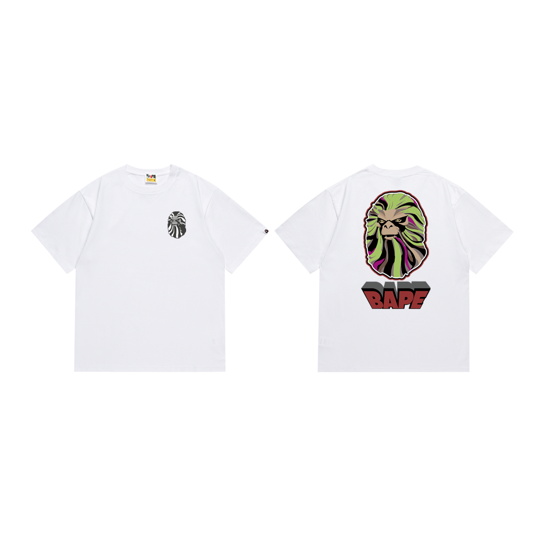 Bathing Shark and ape head print T-Shirt NextBlock