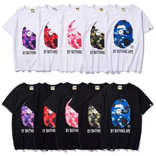 Bathing Shark and ape head print T-Shirt NextBlock