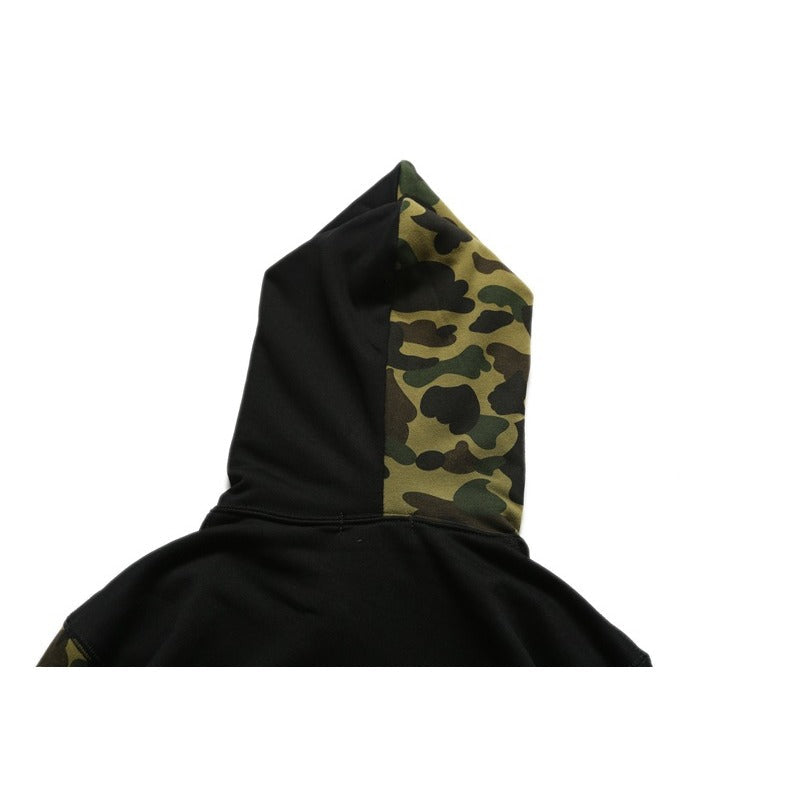 Bathing Shark and ape head print Hoodie Splicing Camouflage Sweater Male Shark Autumn NextBlock
