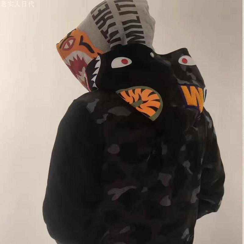 Bathing Shark and ape head print Hoodie Tiger Head Shark Double Hood Sweater Camouflage Hoodie Youth Hooded Sweater Casu NextBlock