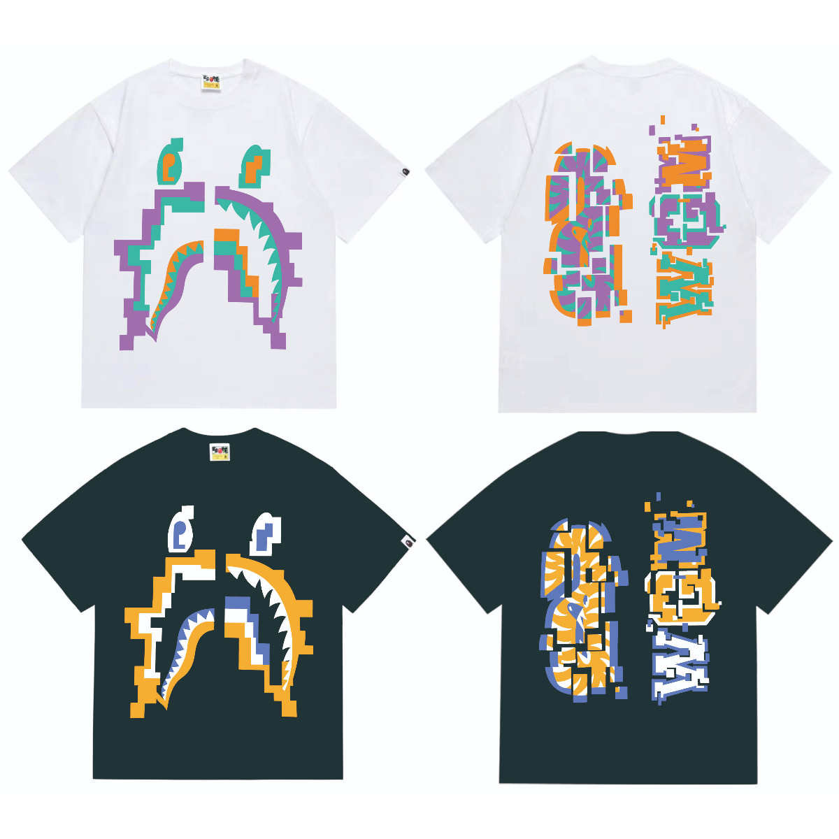 Bathing Shark and ape head print T-Shirt NextBlock