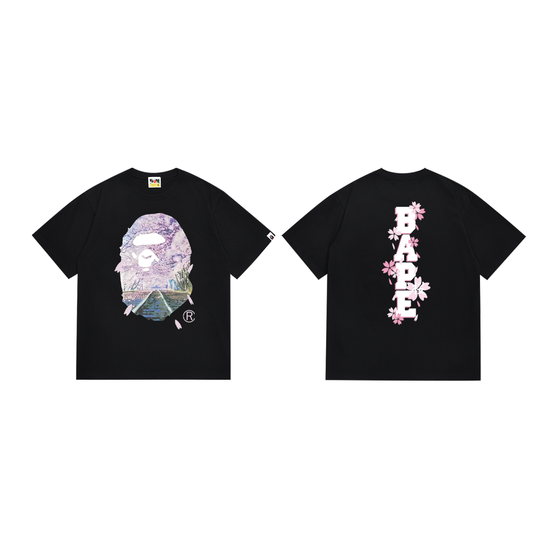 Bathing Shark and ape head print T-Shirt NextBlock