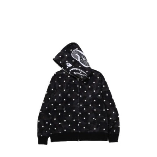 Bathing Shark and ape head print hoode BAPE polka dot black joint autum NextBlock