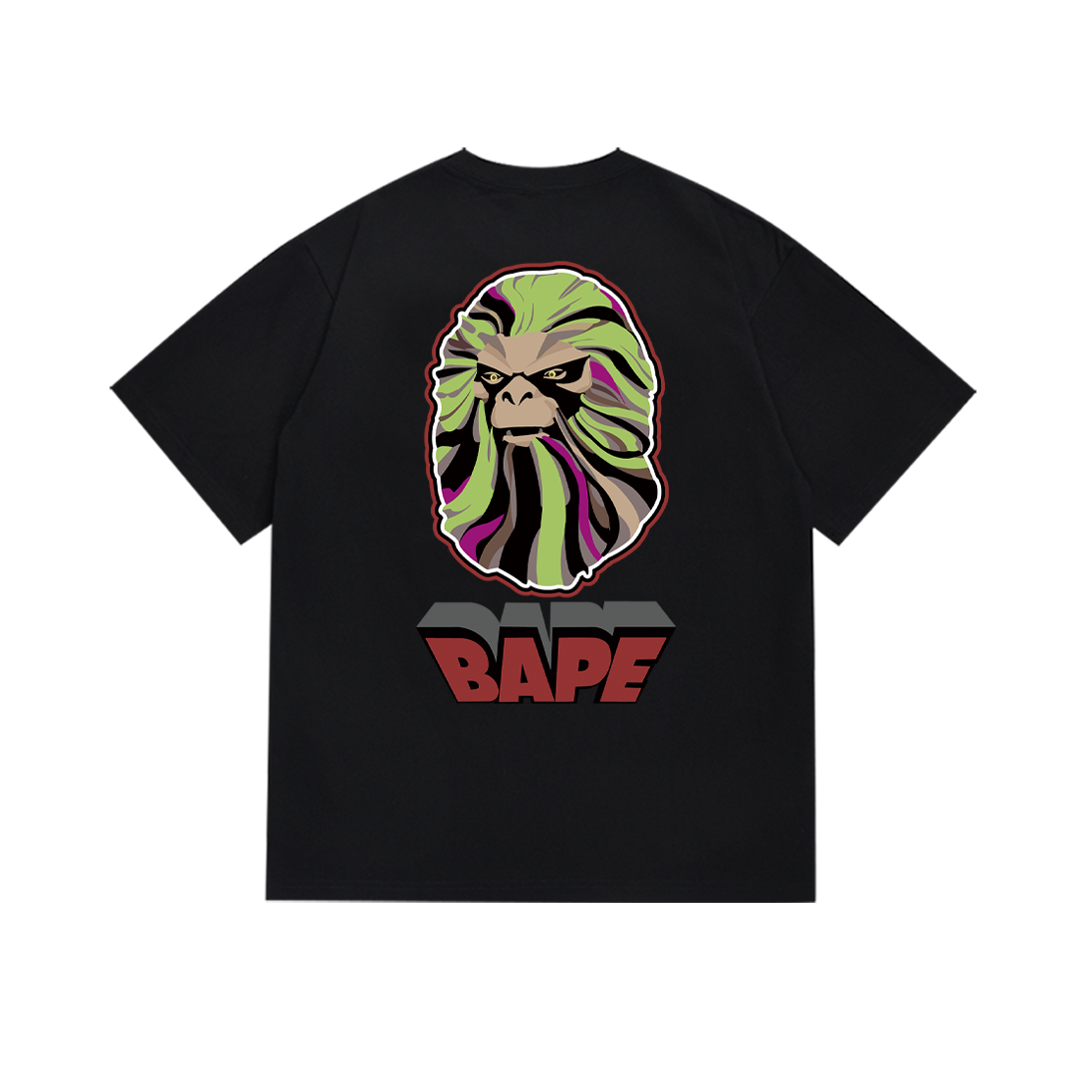 Bathing Shark and ape head print T-Shirt NextBlock