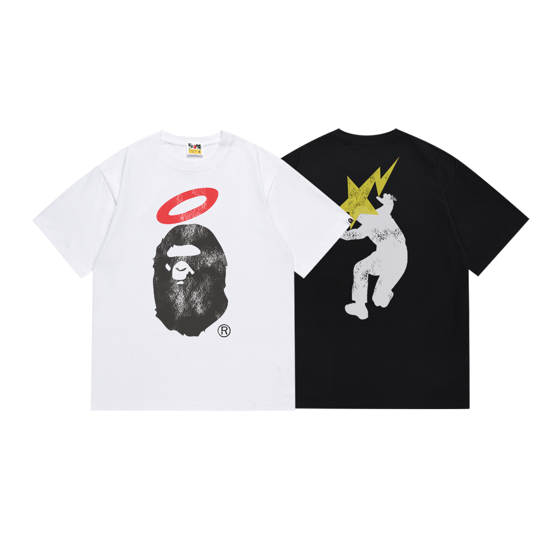 Bathing Shark and ape head print T-Shirt NextBlock