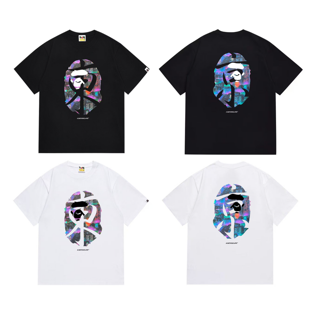 Bathing Shark and ape head print T-Shirt NextBlock