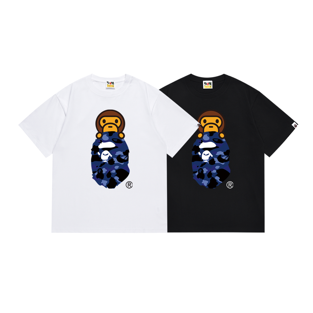 Bathing Shark and ape head print T-Shirt NextBlock