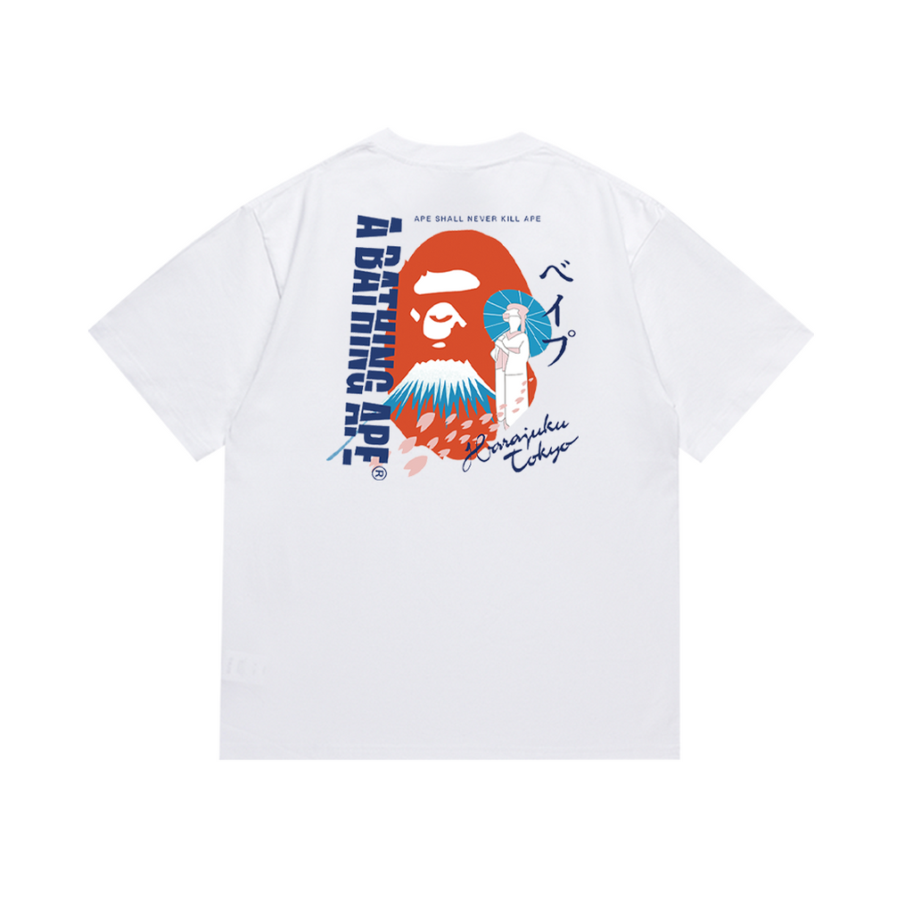 Bathing Shark and ape head print T-Shirt NextBlock