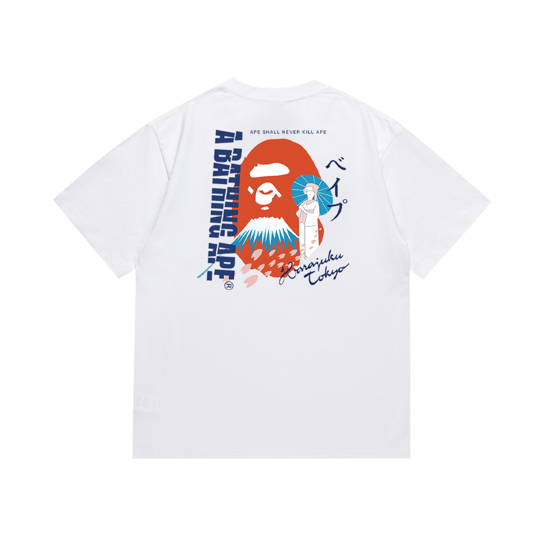 Bathing Shark and ape head print T-Shirt NextBlock