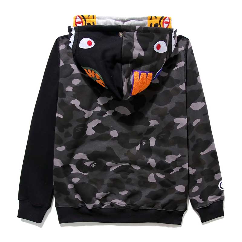 Bathing Shark and ape head print Tiger Head Shark Double Hoodie Sweater Camouflage Hoodie Thin Velvet Terry Hoodie NextBlock