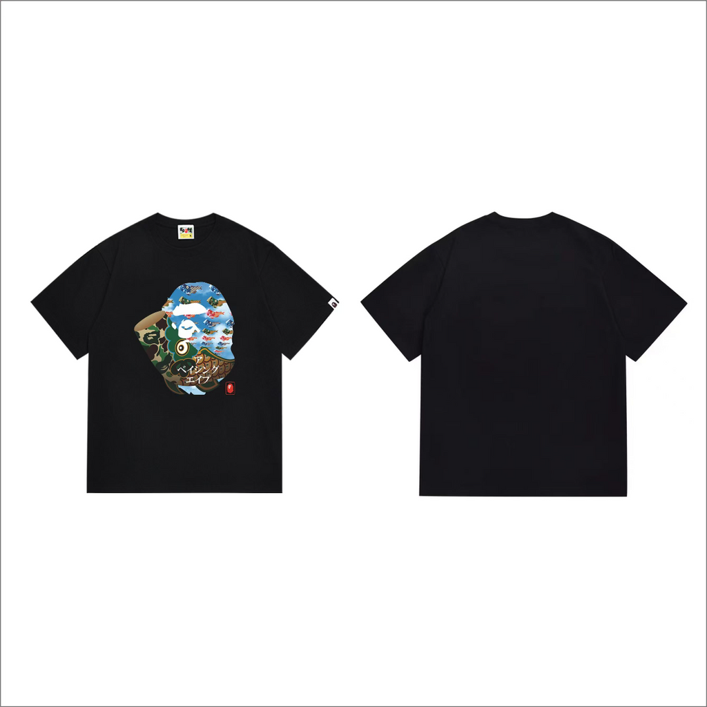 Bathing Shark and ape head print T-Shirt NextBlock
