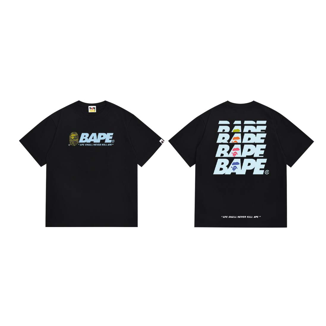 Bathing Shark and ape head print T-Shirt NextBlock