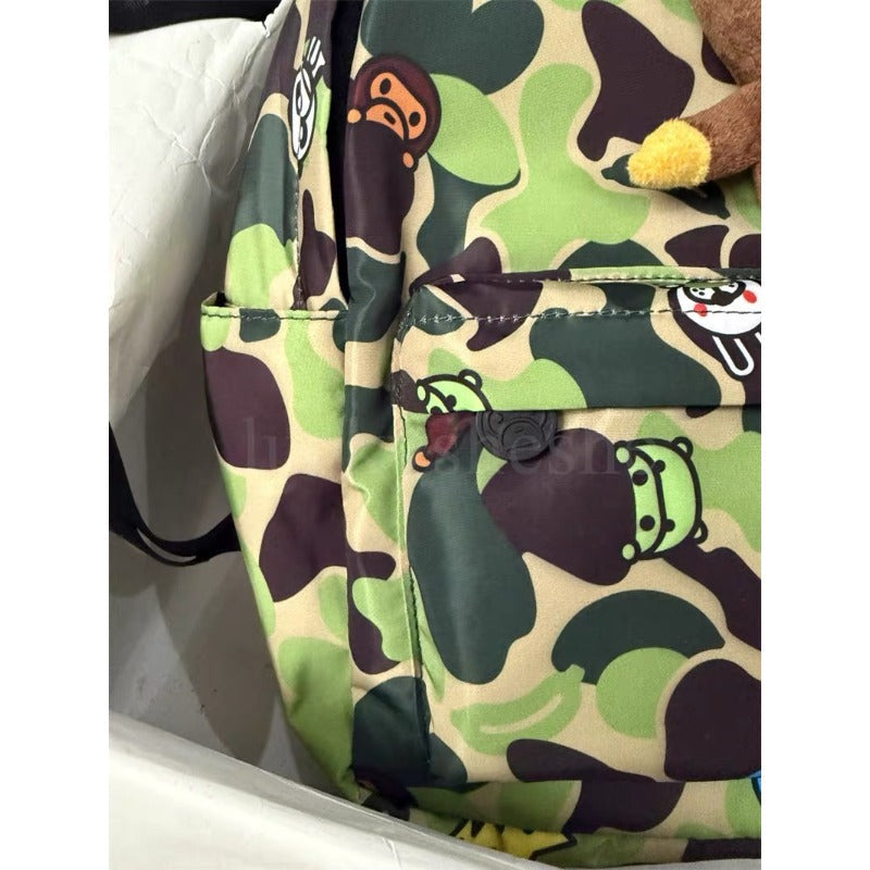 Bathing Shark and ape head print Bag Camouflage Little Monkey Backpack Small School Bag Backpack Female NextBlock
