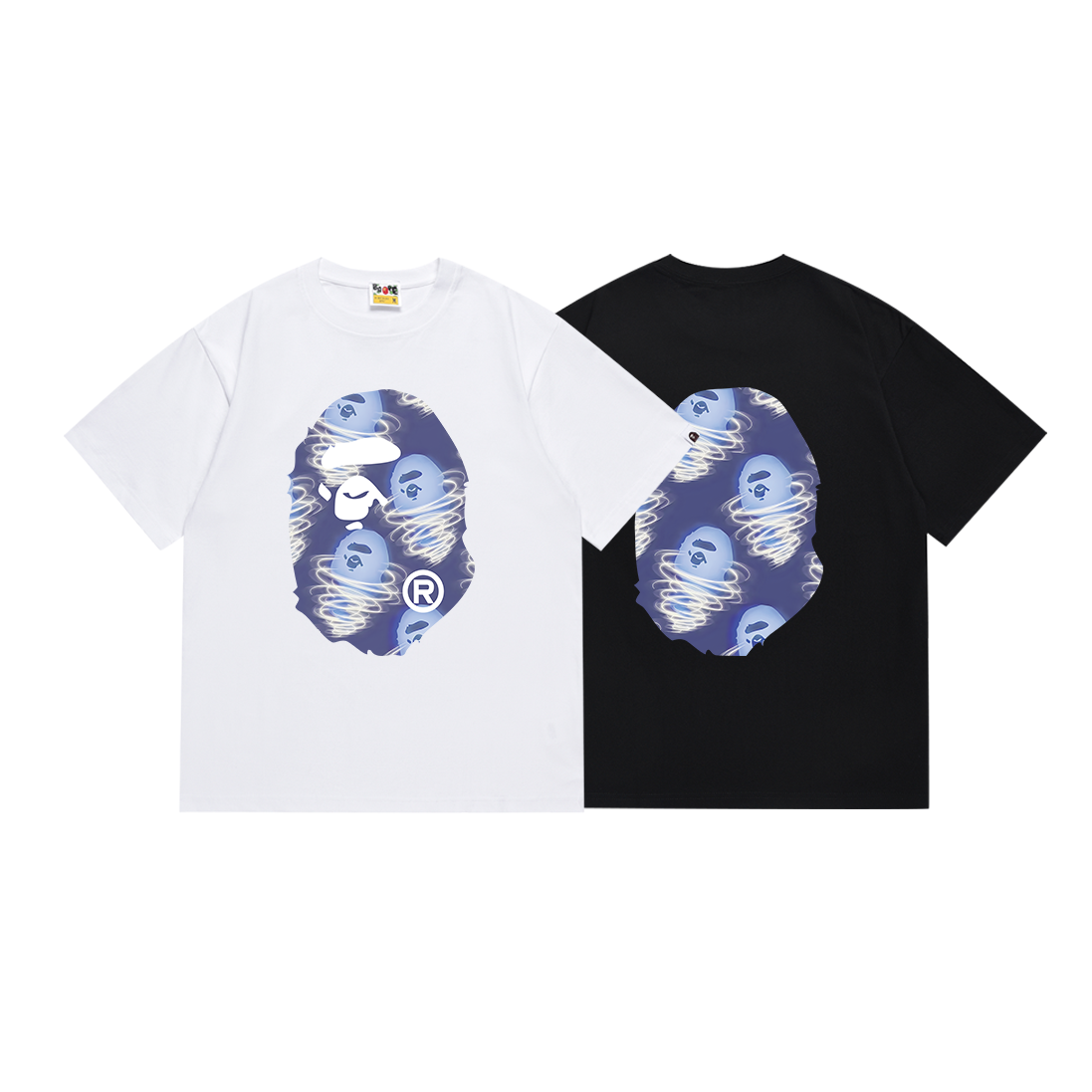Bathing Shark and ape head print T-Shirt NextBlock