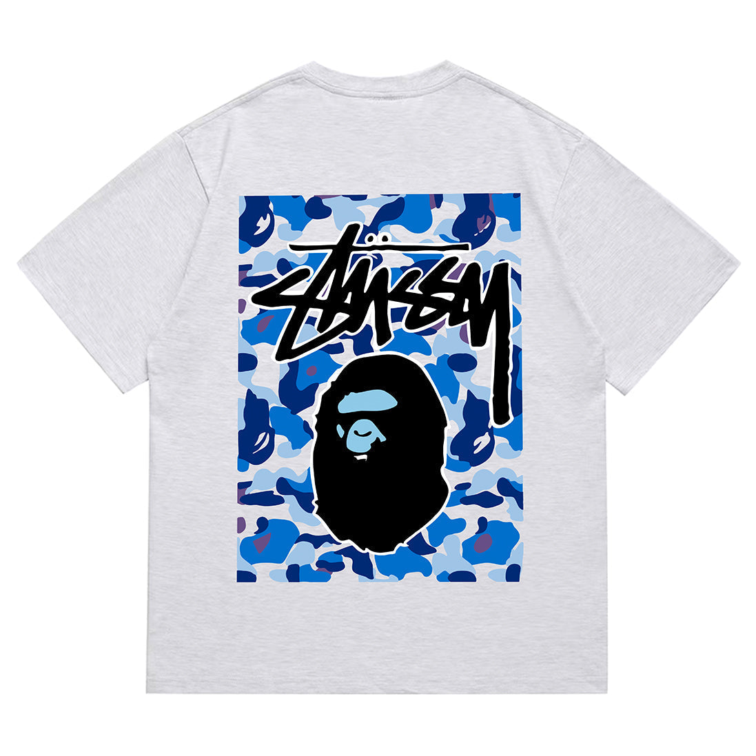 Bathing Shark and ape head print T-Shirt NextBlock