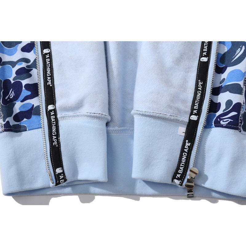 Bathing Shark and ape head print Hoodie Camouflage Double Hat Autumn / Winter Fleece Cardigan Zipper Loose Shark NextBlock